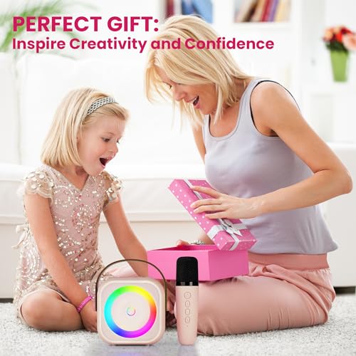 Image of Mini Karaoke Machine for Kids Adults, Portable Bluetooth Speaker with Wireless Microphone, for Girls 4,5,6,7,8,9,10,12 Year Old Karaoke Toys Birthday Gifts Home Party (Pinkcolor 1 Mic)