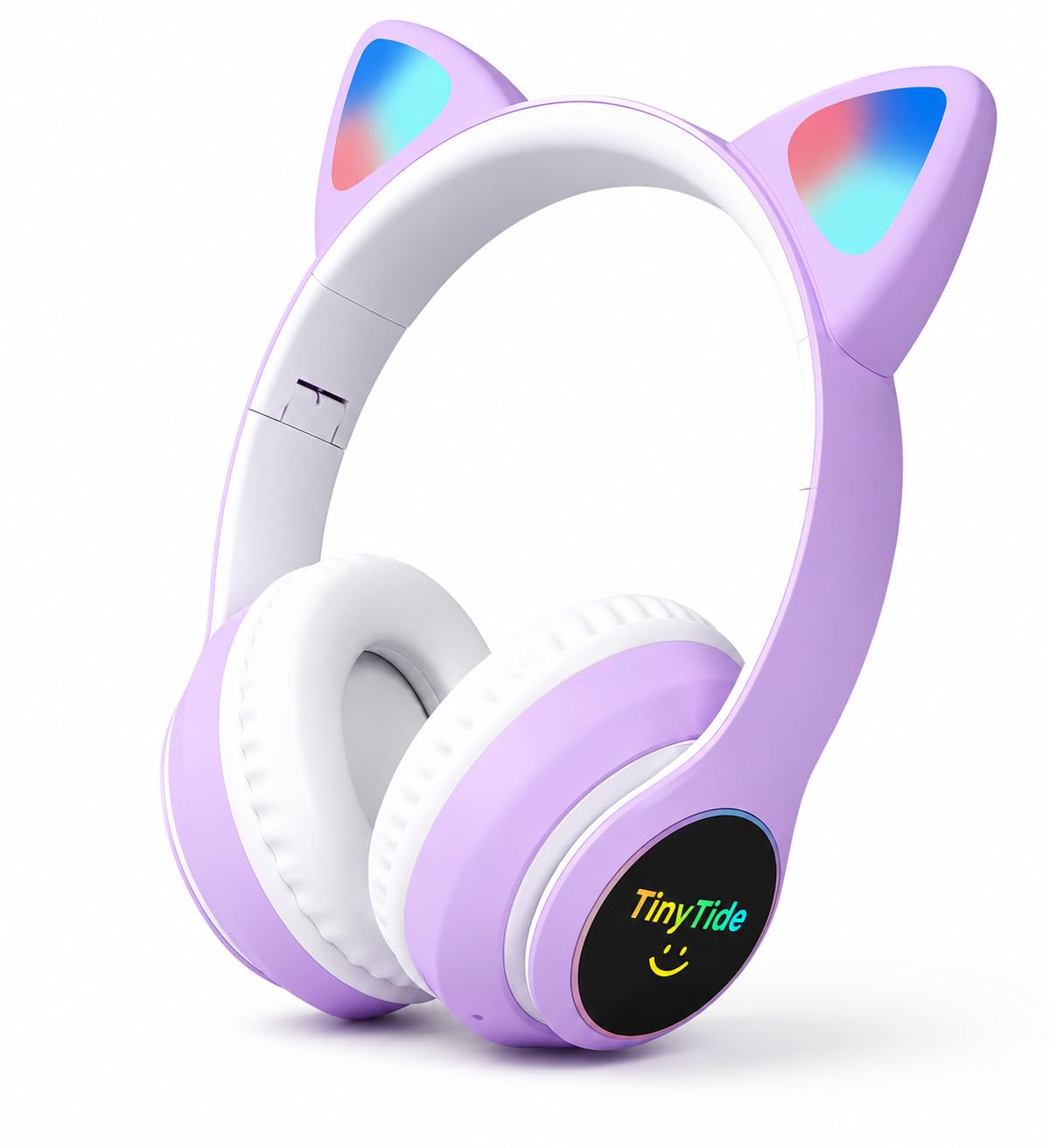 TinyTide Kids Headphones with 85dB Safe Wireless/Wired Bluetooth and Foldable Over-Ear Headsets for Children's Gifts, School, Tablet, for Girls/Boys Gifts Cat Ear Online Learning School (Purple)-image-2
