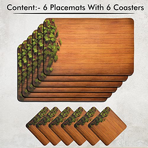 Image of Yellow Weaves Wooden Style PVC Dining Table Placemats (Brown) - 6 Piece