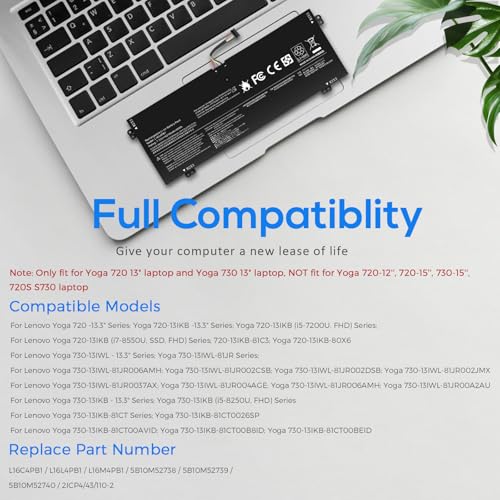 Image of ASUNCELL L16M4PB1 L16L4PB1 L16C4PB1 Laptop Battery for Yoga 730-13IWL ideapad Yoga 720-13IKB 730-13IKB Series Notebook 5B10M52738 5B10M52739 5B10M52740 5B10Q38237 5B10Q38238 2ICP4 /43 /110-2