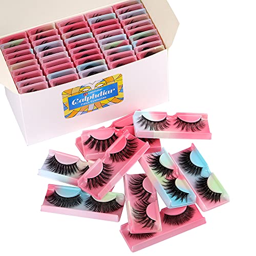Calphdiar False Eyelashes 50 Pairs 10 Styles Natural Fake Eyelashes 3D Fluffy Dramatic Long Crossed Handmade Strip Lashes Wholesale Bulk