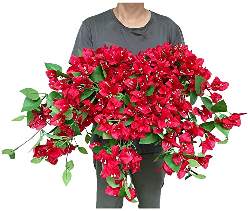 Pack Of 20Pcs - Artificial Bougainvillea Flowers Silk Floral Stems Hanging Flower Vines For Wedding & Home Decoration, Table And Vase Decor - 30.5 Inch (Red) #TOP4