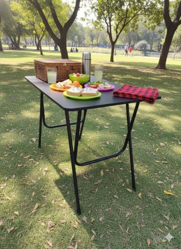 Image of Amazon Brand - Umi Foldable & Portable MDF Table for Home & Office - Multipurpose Study Desk, Laptop Table, Work-from-Home Station & 2-Seater Dining Table, Durable No-Assembly Design (Black)