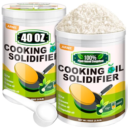 Arme Oil Solidifier 40 Oz(2.5Lb) Cooking Oil Solidifier for Disposal(Disposal Up to 7.4 Gallons/113Cups) 100% Plant-Based Grease Solidifying Powder Fat Hardener for Disposal Kitchen&Restaurant Use