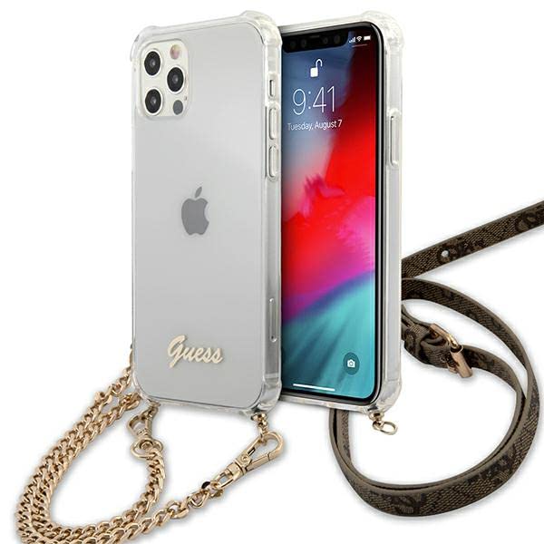 GUESS GUHCP12MKC4GSGO Coque pour iPhone 12/12 Pro 6,1" Transparent Rigide Chaîne dorée 4G