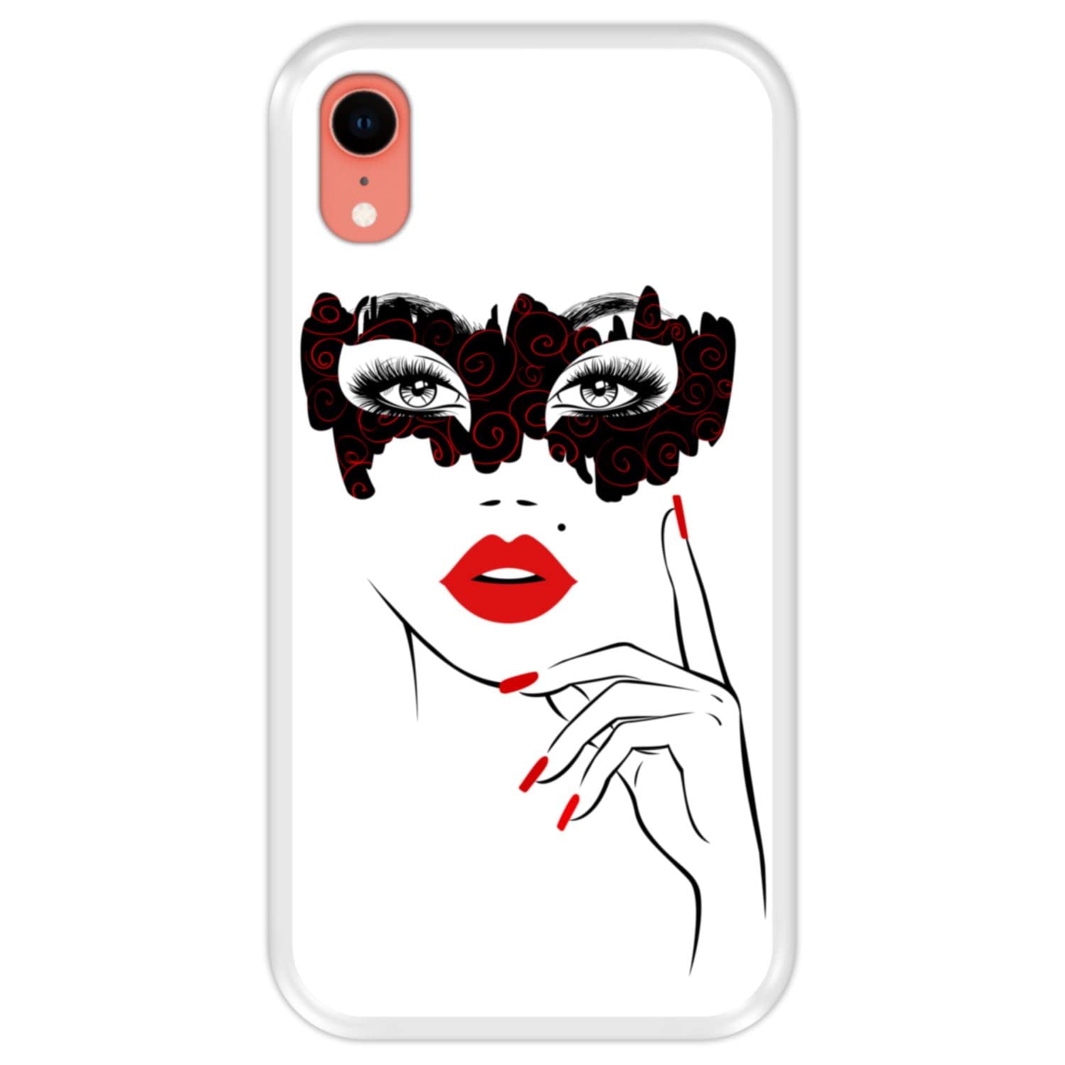 Hapdey Custodia per [ iPhone XR ] Disegni [ Festa in Maschera, Volto di Bella Donna con Labbra Rosse ] Cover Guscio in Silicone Flessibile Transparente TPU