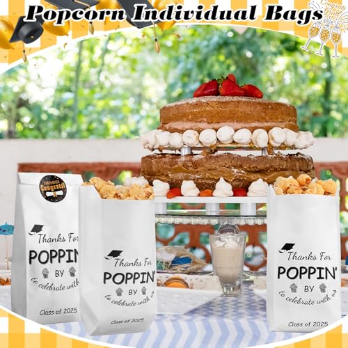 Image of AmazingSpark 50 Pcs Class of 2026 Graduation Popcorn Bags with Stickers Thanks for Popping by Popcorn Bags to Celebrate Smile Style Grease Resistant Paper Individual Servings for Party Favors (Black)