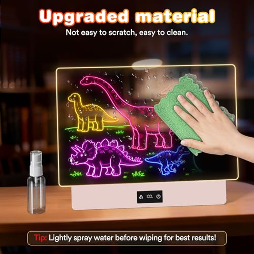 Image of LED Drawing Board, 16 inch Rechargeable Light Up Drawing Pad with 2000mAh Rechargeable Battery, Multi-Functional LED Display Board for Drawing /Message /Night Light, Creative Gift Art Kit, Pink