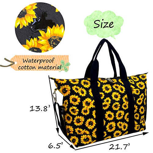 Hibala Canvas Beach bag Travel bag,Weekender Carry On for Women,Sports Gym Bag,Workout Duffel Bag,Overnight Shoulder Bag (Sunflower, Large)