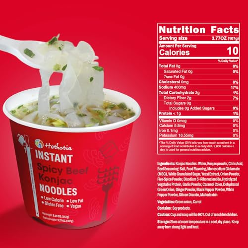 Image of Hethstia Konjac Noodle Spicy Beef Soup, 6-Pack Instant Shirataki Pho Soup Cup, Low-Calorie 34.32 oz Konjac Pho Pasta Spicy Beef Broth, Sugar-Free, Low-Carb, Gluten-Free, Vegan Healthy Asian Meal