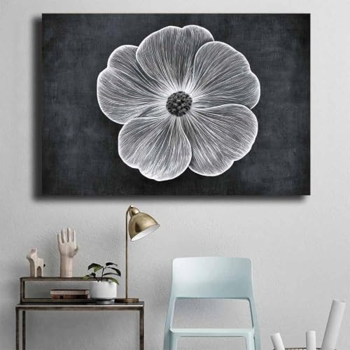 Tableau toile coquelicot noir et blanc 60x80 cm déco moderne