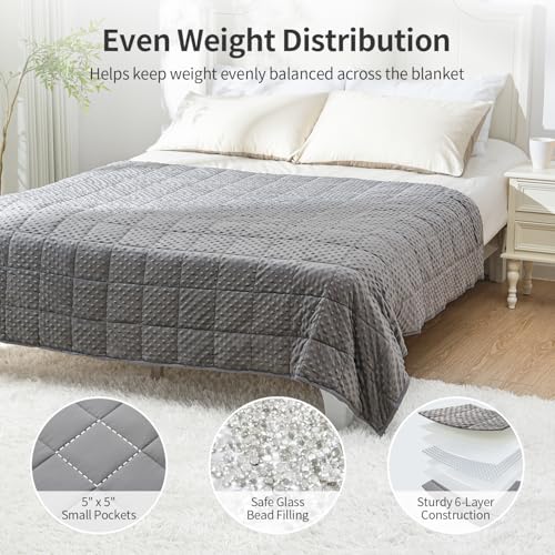 Image of Uttermara Minky Weighted Blanket for Adults, 60x80 Inches 25lbs Queen Size | Cozy Warm; Breathable; Cooling Soft Minky Dots; Filled with Glass Beads; Washable Heavy Throw for Sleep and Calm; Grey