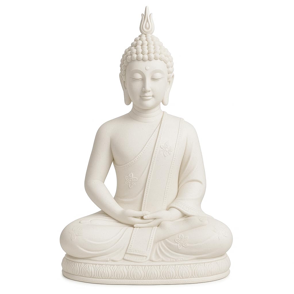 Sterling Effectz Ornaments White 20Cm Resin Buddha Statue – Meditating Buddha Figurine For Home Décor, Garden Ornament, Zen Meditation, Tranquillity & Serenity Sculpture Jr1364