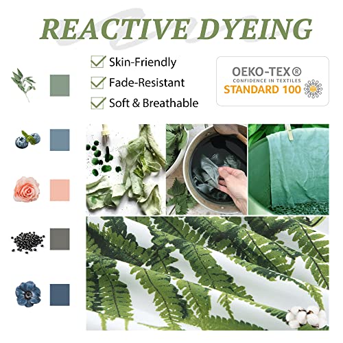 MILDLY 100% Long-Staple Cotton Duvet Cover Set King Size Green Palm Leaf Printed Luxury Comforter Cover Set Reversible Tropical Ultra Soft