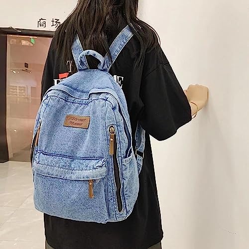 Kaobio Denim Backpack For Women Men Vintage Grunge Backpack Blue Jeans Laptop Backpack Retro Rucksack For Travel Work thumb #1