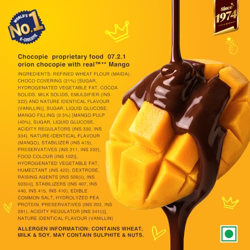 Image of Orion Mango Choco Pie 6pcs pack | centre-filled chocolate biscuit 168 gm
