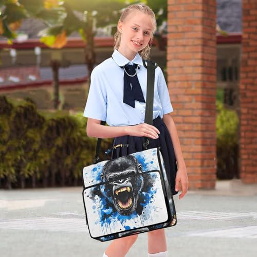Image of 3 Ring Zipper Binder with Shoulder Strap King Kong Blue Face 1.5 inch Binders Keeper Large Capacity Multi Pockets for School Office Supplies