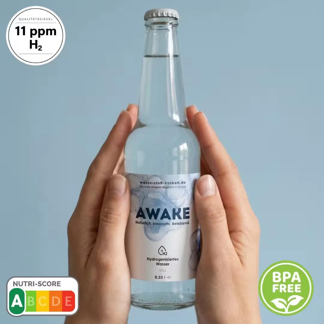 AWAKE Premium Wasserstoff-Wasser – Ready-to-Drink H2-Getränk in Glasflasche, still, 24 x 330 ml – Bis zu 11 ppm molekularer Wasserstoff – Biohacking & Longevity – H2 Vital GmbH