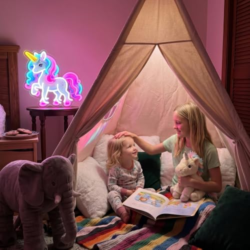 Image of Unicorn Neon Sign for Wall Decor, Colorful Unicorn Neon Signs, Dimmable Acrylic Neon Lights for Girls Room Bedroom School Classroom Party Decorations Nursery, Perfect Gifts