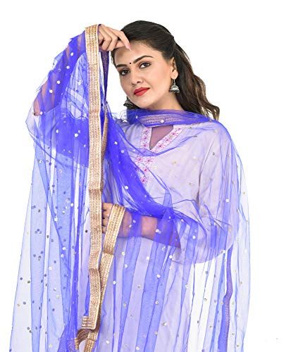 Image of YOUTHQUAKE Women's Net Embroidered Full Size Dupatta With 4 Side Golden Lace