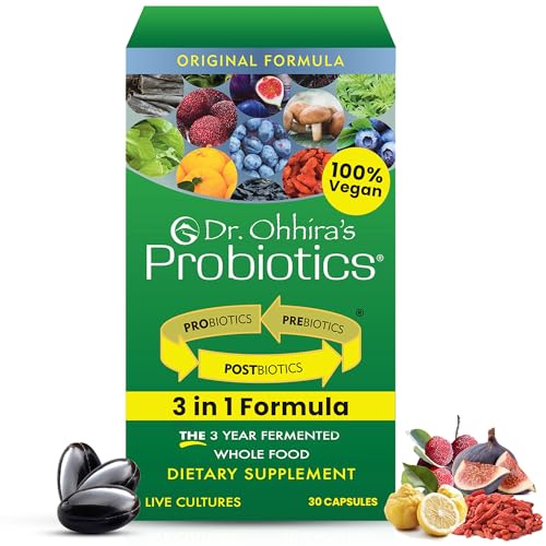 Dr Ohhira's 3-in-1 Probiotics, Prebiotics and Postbiotics to Support Digestive Health for Men & Women | Support Complete Gut Health with Pre, Pro and Post biotics Supplement | 30 Vegan Capsules