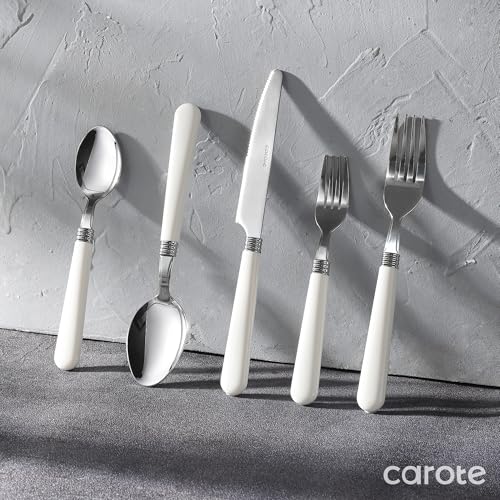 CAROTE-30Pcs-Silverware-Set-Stainless-Steel-Flatware-Set-with-White-Handle-Dining-Tableware-Cutlery-Set-for-6-Utensil-Sets-for-Home-Restaurant-Mirror-Polished-Spoon-and-Fork-Set-Dishwasher-Safe CAROTE 30Pcs Silverware Set Stainless Steel Flatware Set with White Handle Dining Tableware Cutlery Set for 6 Utensil Sets for Home Restaurant Mirror Polished Spoon and Fork Set Dishwasher Safe