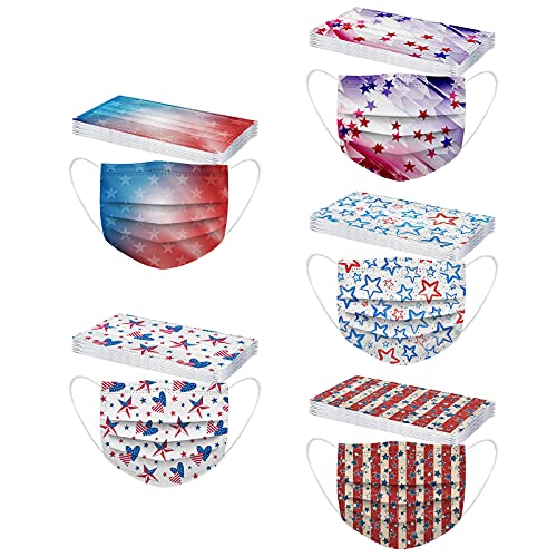50PCS Adults 4th of July Disposable Face_Mask Patriotic American Flag Patterned 3 Ply Earloop Anti-PM2.5 Independence Day Face Coverings