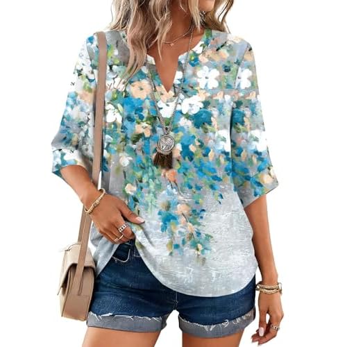 LOMON Women's Dressy 3/4 Length Sleeve Tops Business Casual Blouses Summer Tees Shirts