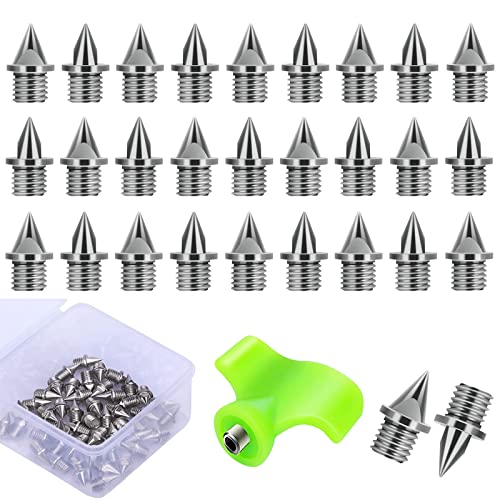 SUIGREOY 1/4 Inch Track Spikes,60 Pieces Lighter Weight Shoe Spikes Replacements with Spike Wrench for Sports Running Track Shoes,Used for Track and Field Sprinting or Cross Country (Silver)