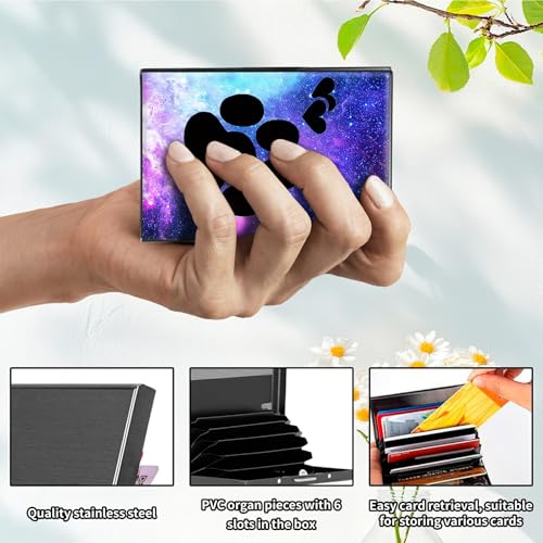 RFID Blocking Metal Wallet - Slim Aluminum Credit Card Holder for Men & Women with ID Window, Business Card Slot Secure Compact Minimalist Wallet,Dog Paw Print3