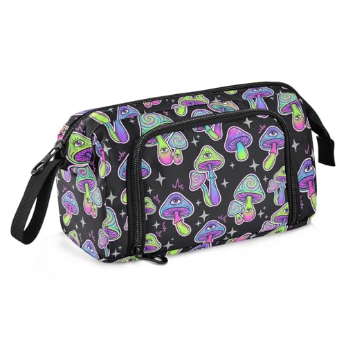 Image of Mushrooms Eyes Black Print Pencil Case Pouch Big Capacity Pencil Bag Box Organizer Pen Case with Compartmens Stationery Organizer for Girls Boys Women School College Office
