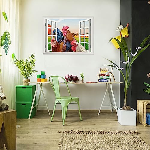 SUPERDANT Farm Chicken Window Wall Stickers Animal Rooster Wall Decals Chicken Peel and Stick Wall Art Decals for Door Wall Decoration 77×29CM - Image 4