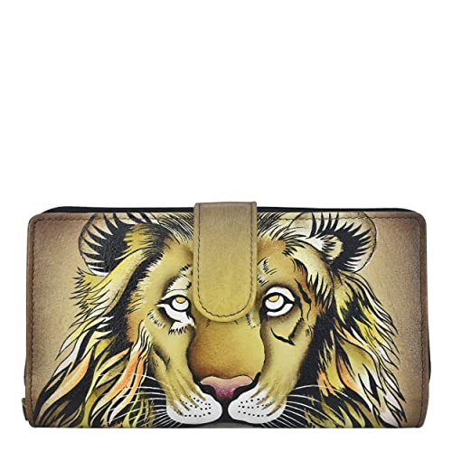 Anna by Anuschka Damen-Geldbörse, handbemalt, echtes Leder, zweifach gefaltet, Lion Pride Tan, Lion Pride Tan, Einheitsgröße Cover