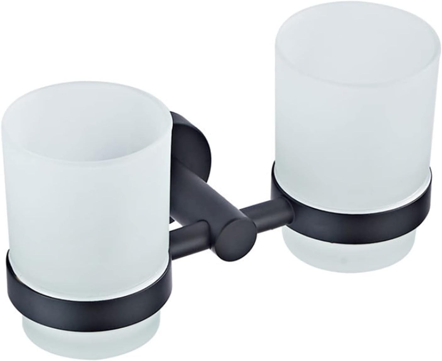 Schwarz Wandmontage Dual Zahnbürstenhalter, Alle Messing Doppelt Becherhalter mit 2 Glasbechern Zahnputzbecher und Halter Badzubehör Badaccessoires Dekor, Matte Schwarze Finish