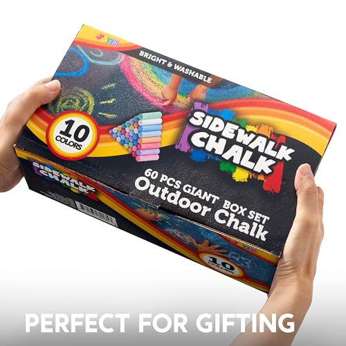 Image of JOYIN 60 PCS Sidewalk Chalk Set (10 colors), Non-Toxic Washable Outdoor Jumbo Chalk Set for Painting on Chalkboard, Art Play and Playground Toy
