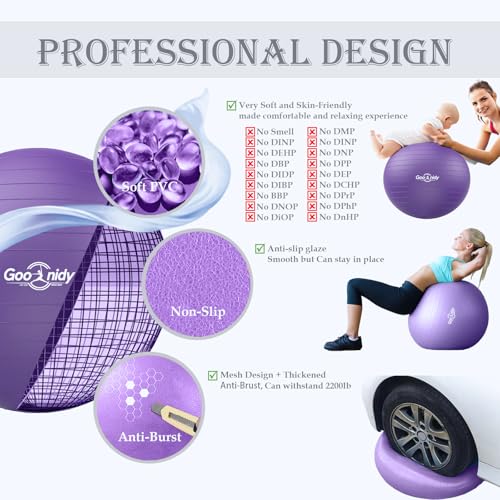 Image of Soft Exercise Ball, Anti-Burst Pilates Yoga Ball Chair Supports 2200lb, Workout Equipment w / Pump for Women Pregnancy, Medicine, Birthing, Physical Therapy, Stability, Excersing, Birth, Swiss, Fitness