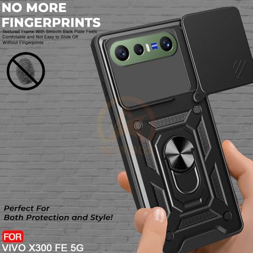 Image of Armor Bumper Back Cover Case for Vivo X300 FE 5G | Rotating Camera Cover, Ring Holder & Kickstand | Heavy Duty & 360 Degree Protection Back Cover (Black)