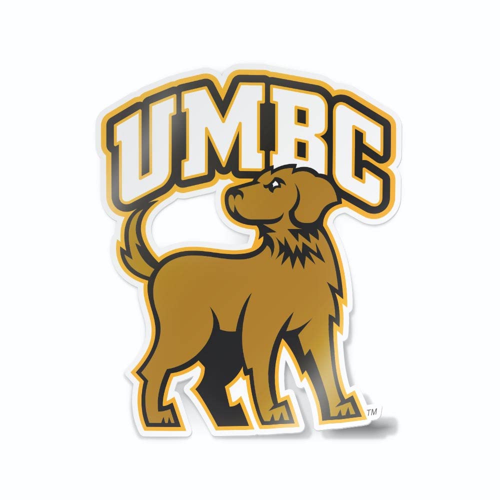 University of Maryland Baltimore County Arched UMBC Over Full Golden Retriever Dog Logo Weatherproof Vinyl Sticker Car Decal from Nudge Printing