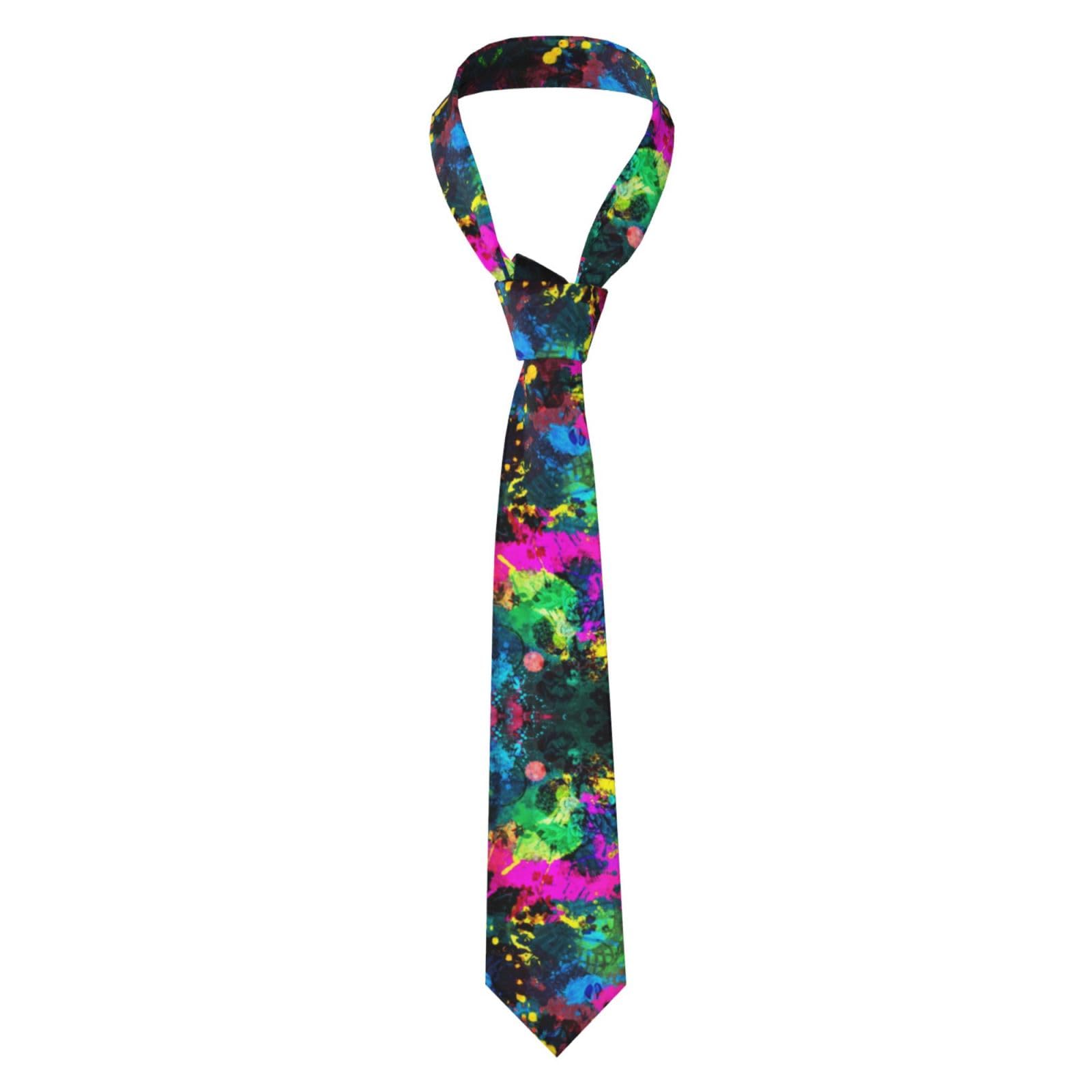 Kwqdozf Men's As Pic Glow In Dark Splatter Neon Ties For Fashion Neck Ties Business Necktie Novelty Neckties For Parties Holiday