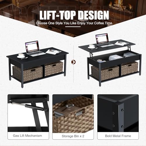 image for Rolanstar Coffee Table with Lift Top, Hidden Storage Compartment and 2