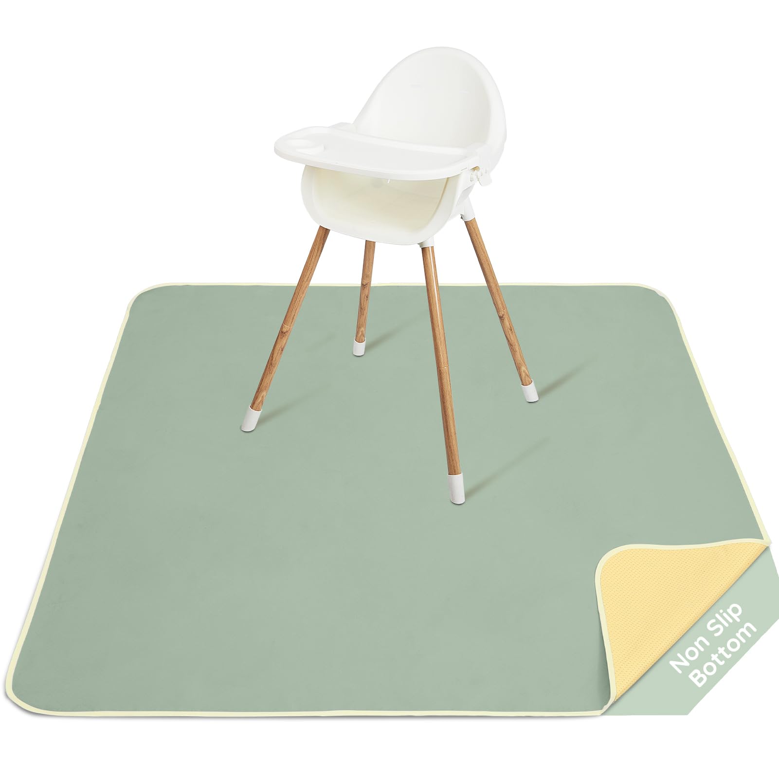 High Chair Splash Floor Mat,Unicorn Castle Waterproof Washable Slip Splash Mat for Under High Chair Food Catcher,Green,130x130cm