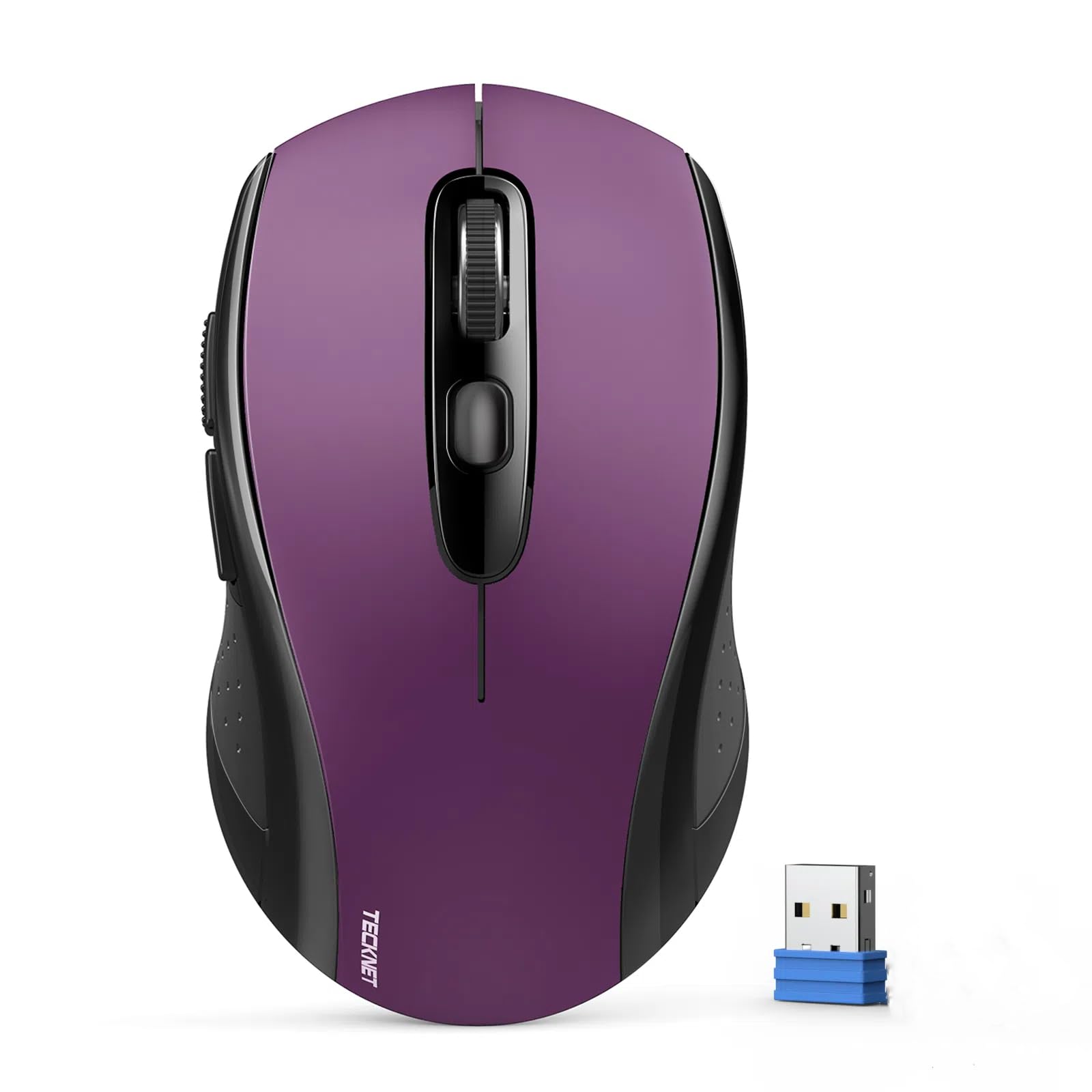 TECKNET Bluetooth Mouse, 4000DPI Wireless Mice for Laptop 2-in-1(BT 5.0/3.0+2.4Ghz) Computer Portable PC Mouse Wireless with USB Receiver for Mac (USB-A+Bluetooth, Purple)