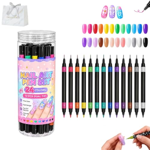 2027 New 24 Colors Dual Ended Nail Art Pens Set,Nail Art Markers，1set