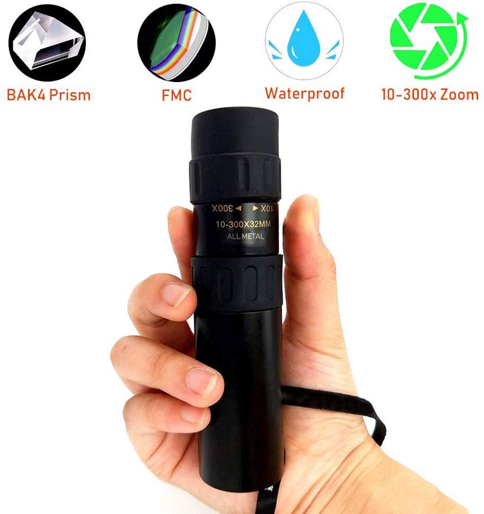 LYGXWJFC Monoculares para Adultos de Alta Potencia, telescopios, Zoom súper teleobjetivo de 10-300X32 mm para Viajes, observación de Aves, conciertos, Partidos de fútbol para observación de Aves para