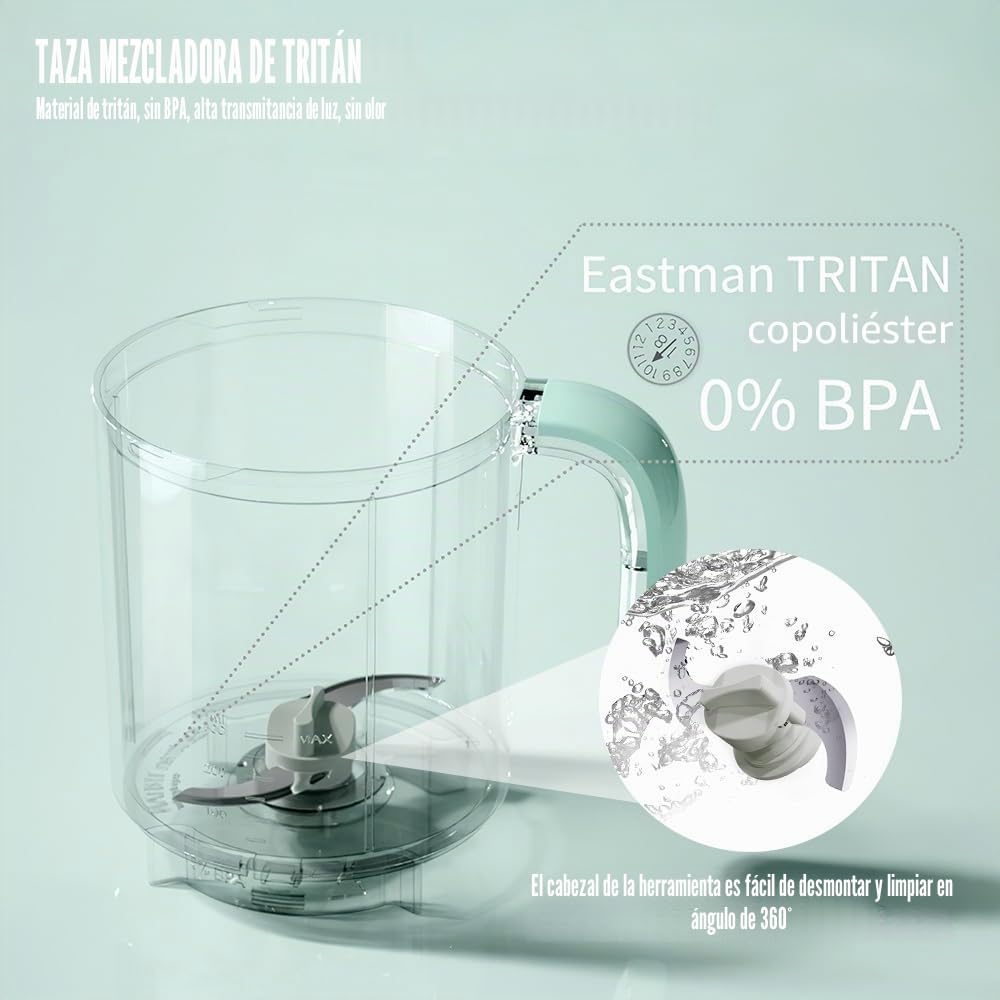 Robot Cocedor Mezclador para Bebés, Batidora para bebé Multifuncional con Cesta de Vapor, Cuchilla de Acero Inoxidable 304 para la Preparación de Purés Caseros y de Frutas para Bebé, Sin BPA