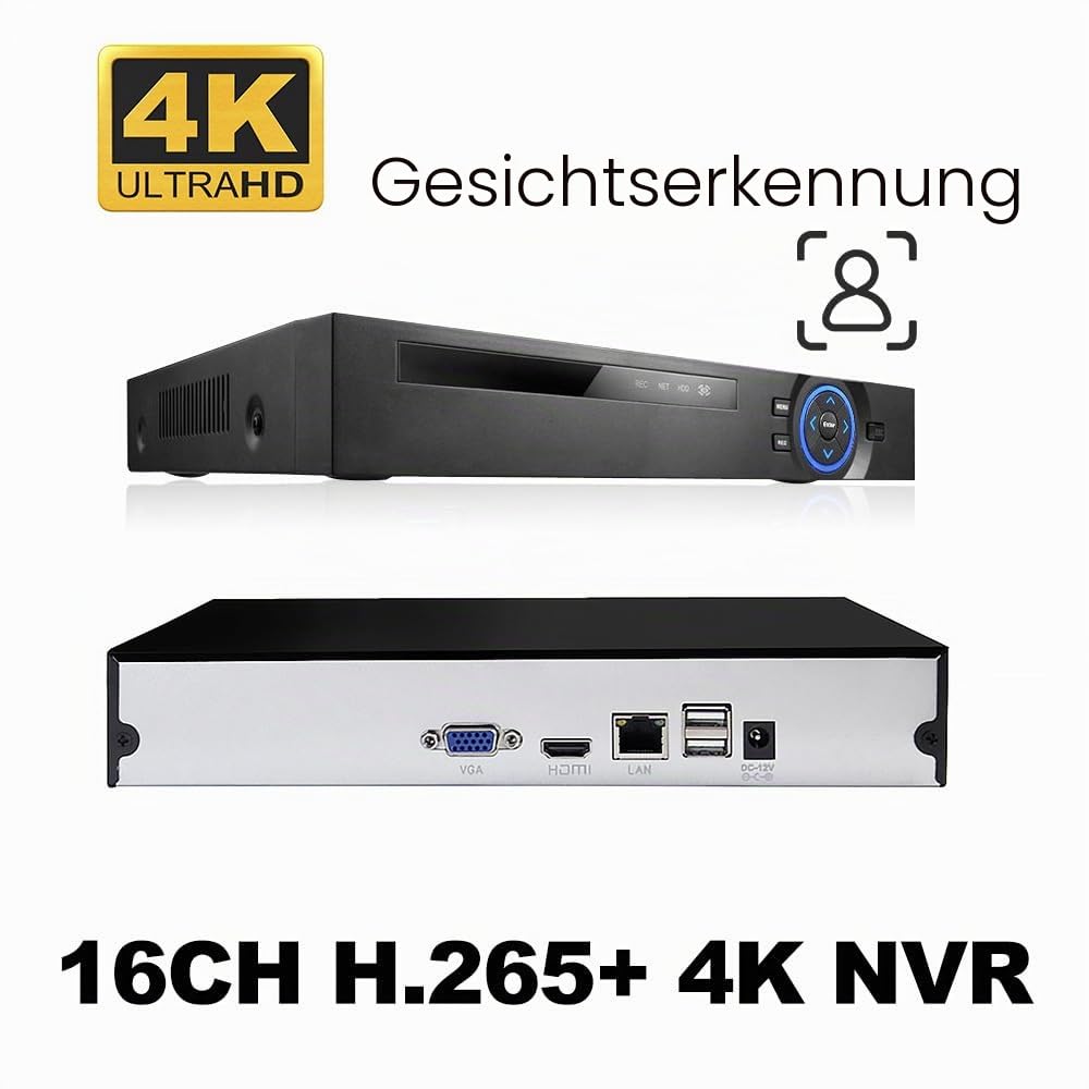 9-Kanal-Netzwerk-Videorecorder H.265 Kompressions-NVR für 9CH 5MP/4MP/3MP/1080P/960P/IP-Kamera, Bewegungsalarm, App/E-Mail-Benachrichtigungen 24/7/Bewegungsaufzeichnung USB Backup