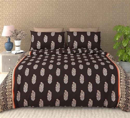 Image of DECOMIZER Cotton Feel All Around Elastic Fitted Glace Printed Queen Size Double Bed Bedsheet with 2 Large Pillow Covers Fits Upto Mattress of 8 Inches,Size - 60 x 78 x 10 Inches, Golden Tulips