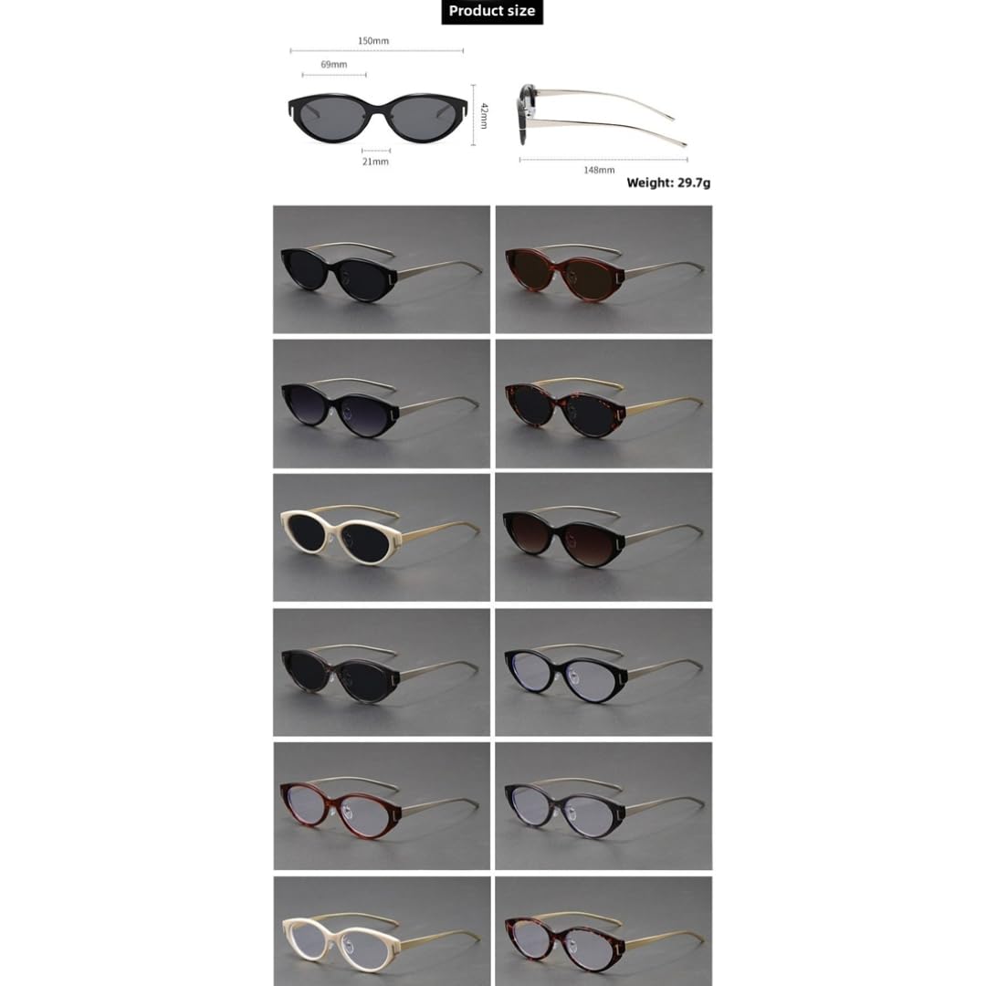 Occhiali da sole cat-eye da donna, stile vintage, ovali, con montatura piccola in metallo, protezione UV, alla moda