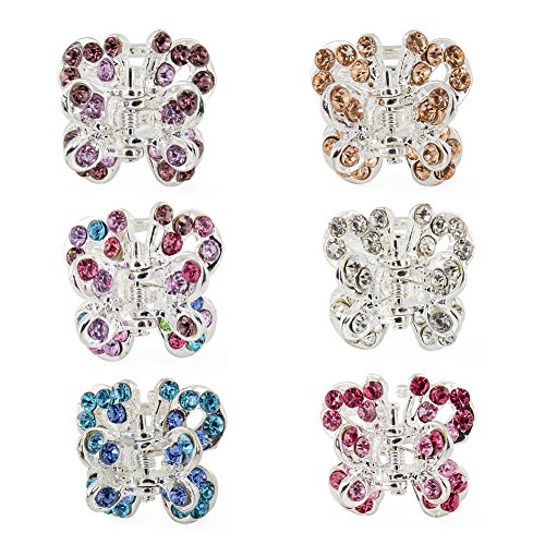 Yeshan Rhinestone and Crystal Small Jaw Claw Hair Clip,Metal Butterfly Design Barrettes for Women,pack of 6.
