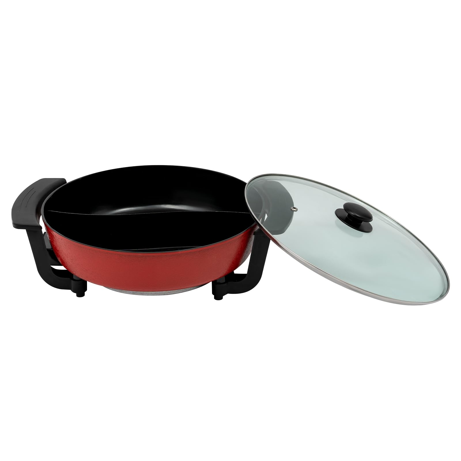 Hot Pot - Wok eléctrico, olla con divisor, cacerola de cocina, olla antiadherente china, fácil de limpiar, calentamiento rápido para el hogar, la oficina y el dormitorio, color rojo